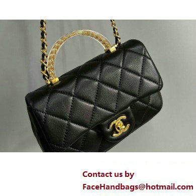 Chanel Lambskin, Resin & Gold-Tone Metal Mini Flap Bag with Top Handle AS4847 Black 2024